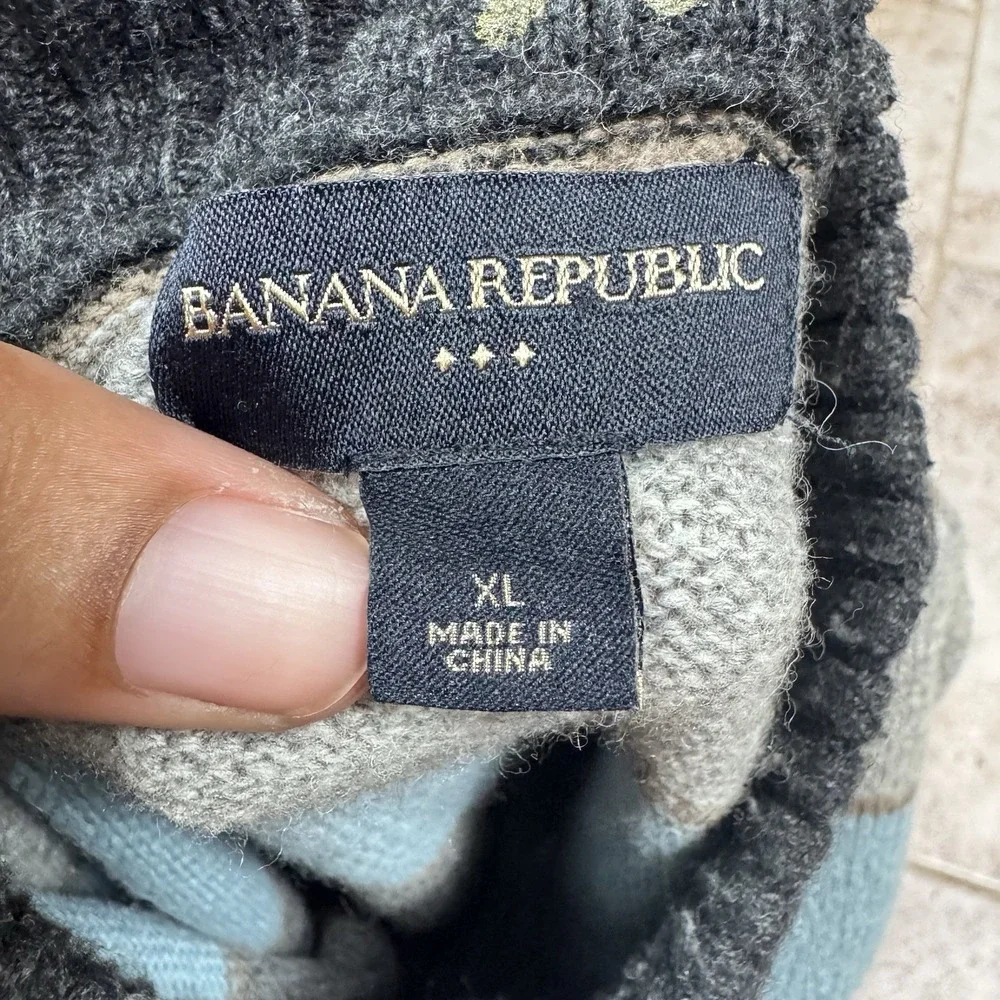 Banana Republic Sweater Mens XL 1/4 Button Up Pullover Wool Blend Grandpa